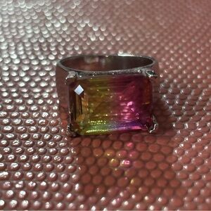 Emerald Cut Bicolor Gemstone Ring